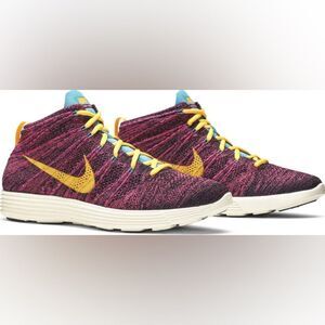 EUC Nike Lunar Flyknit Chukka Grand Purple Laser Orange